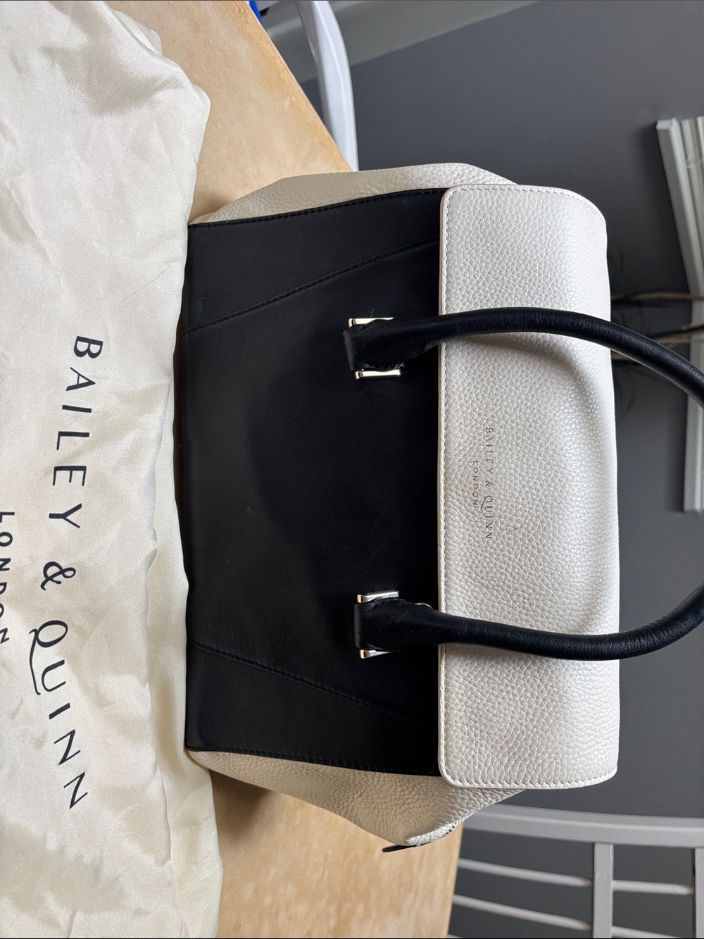 Navy and White Structured Leather Tote